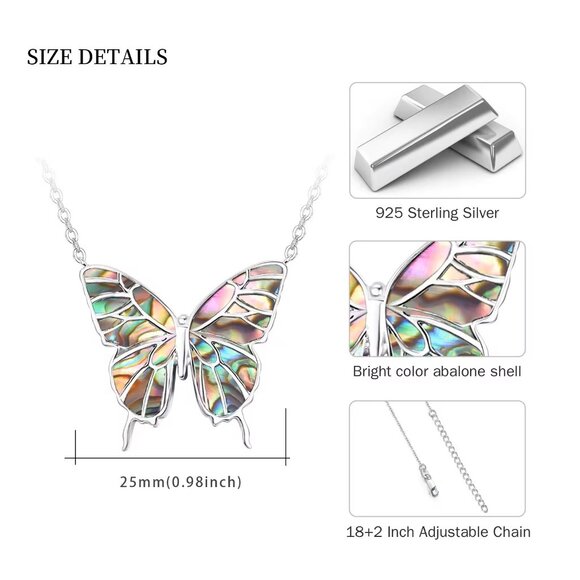 Butterfly Necklace, with clear link chain, Multi colors inlay Abalone Pendant - Picture 6 of 6